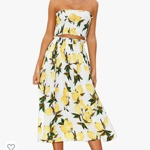 Angashion Women's Floral Crop Top Skirt Set 2 Piece Outfit